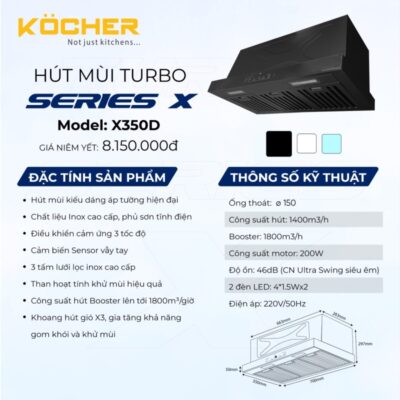 HÚT MÙI ÂM TỦ VẪY TAY TUBO SERIS X-350D 