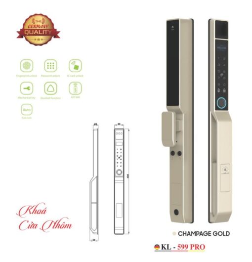 KHÓA CỬA NHÔM VÂN TAY KASSLER KL-599PRO CHAMPAGE GOLD