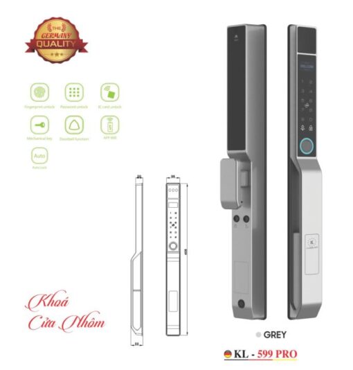KHÓA CỬA NHÔM VÂN TAY KASSLER KL-599PRO GREY