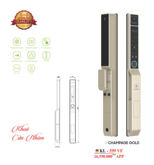 KHÓA CỬA NHÔM VÂN TAY KASSLER KL-599VF CHAMPAGE GOLD