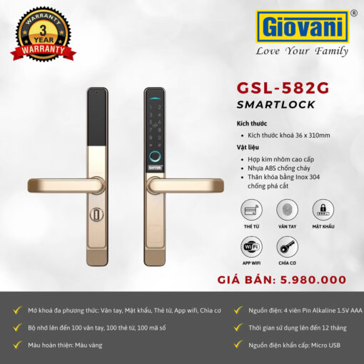 Khóa vân tay thông minh cửa nhôm GIOVANI GSL-582G