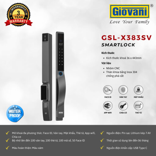 Khóa Cửa Nhôm Giovani GSL-X383SV